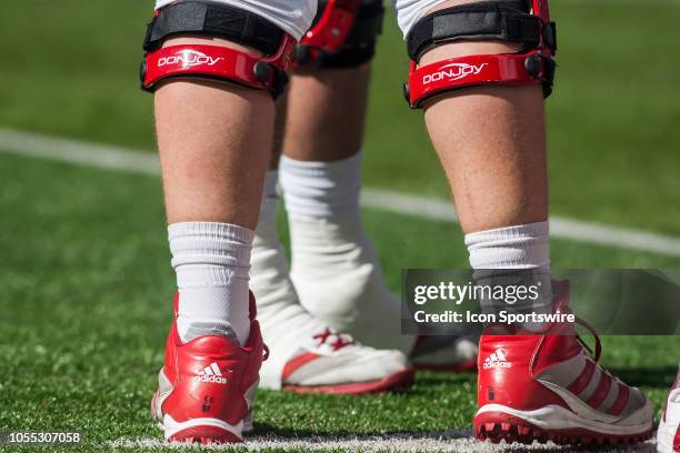 Donjoy Knee being worn by members of the Nebraska Football team during the game between the Bethune-Cookman Wildcats and the Nebraska Cornhuskers on...