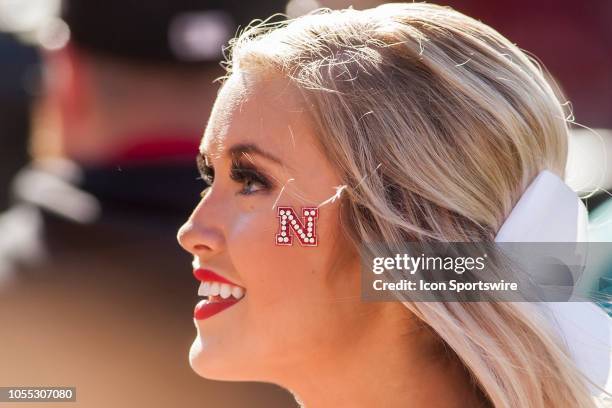 Nebraska Cheerleader interacts with the crowd during the game between the Bethune-Cookman Wildcats and the Nebraska Cornhuskers on Saturday October...