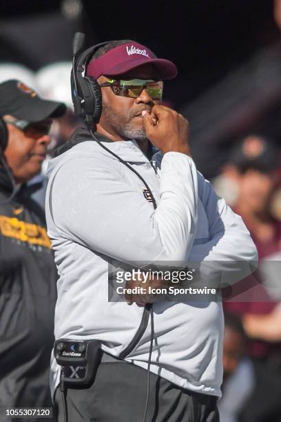 Bethune Cookman Wildcats head coach Terry Sims watches the run of play during the game between the Bethune-Cookman Wildcats and the Nebraska...