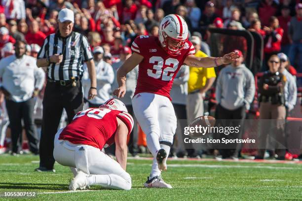 Nebraska Cornhuskers place kicker Barret Pickering kicks a field goal during the game between the Bethune-Cookman Wildcats and the Nebraska...