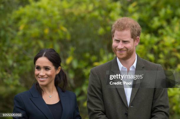 Prince Harry, Duke of Sussex and Meghan, Duchess of Sussex attend the unveiling of The Queen's Commonwealth Canopy in Redvale on October 30, 2018 in...