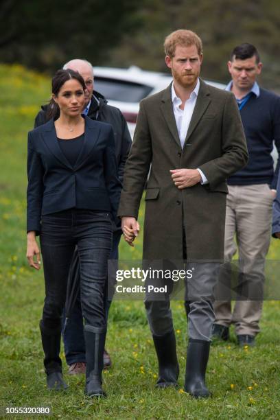 Prince Harry, Duke of Sussex and Meghan, Duchess of Sussex attend the unveiling of The Queen's Commonwealth Canopy in Redvale on October 30, 2018 in...