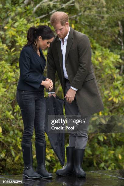 Prince Harry, Duke of Sussex and Meghan, Duchess of Sussex attend the unveiling of The Queen's Commonwealth Canopy in Redvale on October 30, 2018 in...