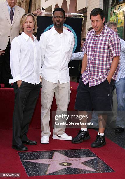 David Spade, Chris Rock and Adam Sandler during Chris Farley Honored Posthumously With a Star on the Hollywood Walk of Fame in Hollywood, California,...