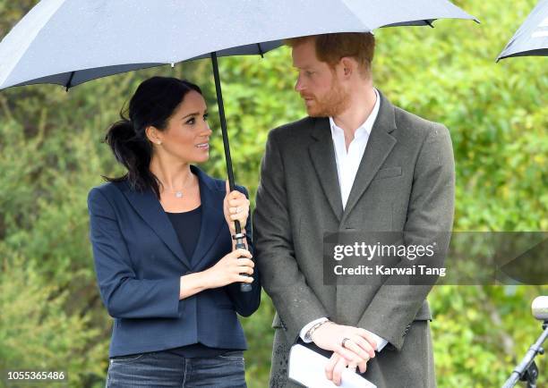 Prince Harry, Duke of Sussex and Meghan, Duchess of Sussex visit the North Shore to dedicate a 20-hectare area of native bush to The Queen's...