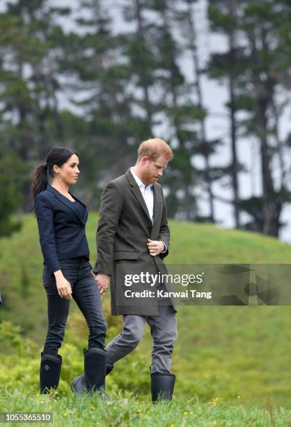 Prince Harry, Duke of Sussex and Meghan, Duchess of Sussex visit the North Shore to dedicate a 20-hectare area of native bush to The Queen's...