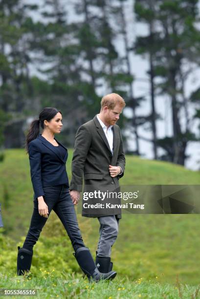 Prince Harry, Duke of Sussex and Meghan, Duchess of Sussex visit the North Shore to dedicate a 20-hectare area of native bush to The Queen's...