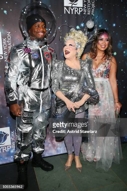 Jonathan Stewart, Bette Midler and Natalie Stewart attend Bette Midler's New York Restoration Project Hosts 22nd Annual Hulaween Event at Cathedral...