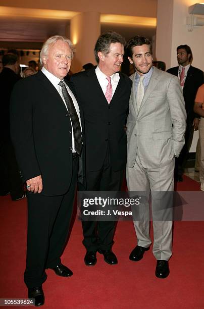 Anthony Hopkins, John Madden and Jake Gyllenhaal during 2005 Venice Film Festival - "Proof" Premiere - Inside at Palazzo del Cinema in Venice Lido,...