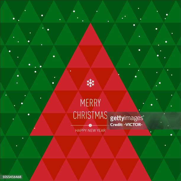 grußkarte - geometrische weihnachtsbaum - abbildung serie - green christmas designs stock-grafiken, -clipart, -cartoons und -symbole