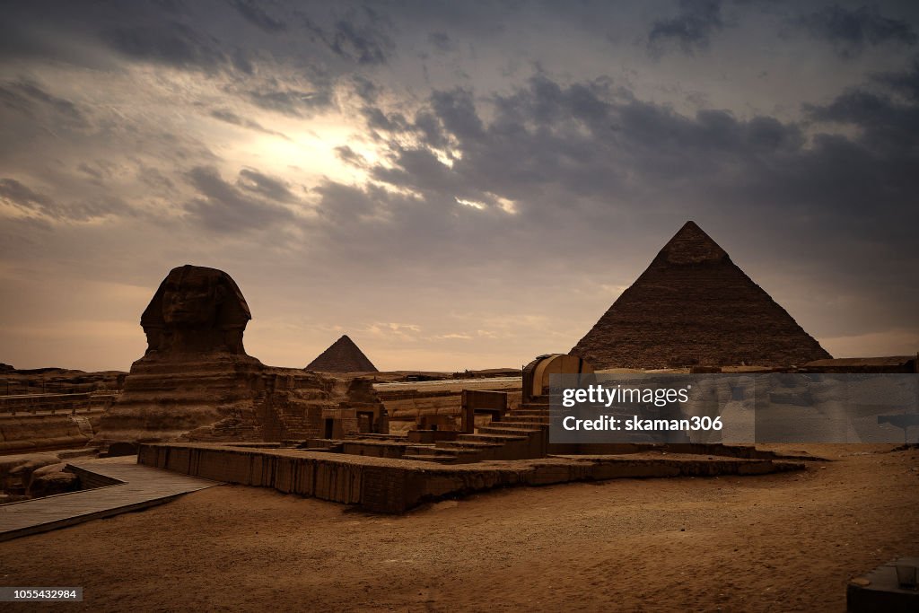 Phoenix Pyramids View Beautiful Sunset Landscape The Pyramids Of Giza And Sphinx High-Res ...