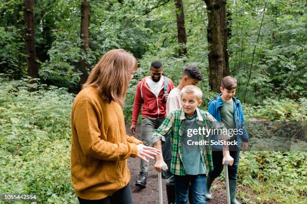 school trip in nature - crutch stock pictures, royalty-free photos & images