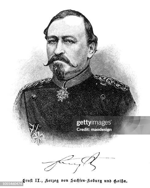 portrait of ernest ii, duke of saxe-coburg and gotha -  1888 - saxe coburg and gotha stock illustrations