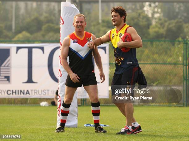 Brendan Fevola of the Lions wearing a Guangzhou Scorpions jumper enters the ground during a match of the the Asian Cup Tournament on October 16, 2010...