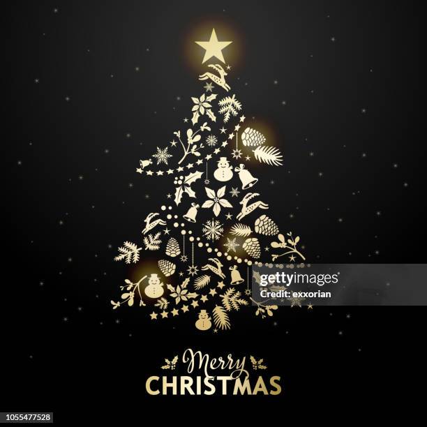 stockillustraties, clipart, cartoons en iconen met gouden kerstboom elementen - frangipani