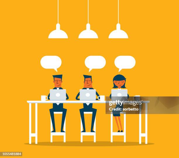 stockillustraties, clipart, cartoons en iconen met mensen uit het bedrijfsleven werken samen in de coffeeshop - coffee break