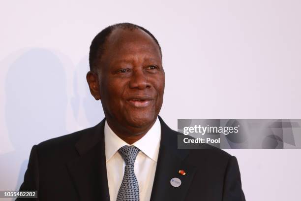 President of the Ivory Coast Alassane Ouattara is seen at the G20 Investment Summit - German Business and the CwA Countries on October 30, 2018 in...