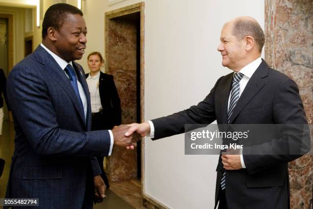 Berlin, Germany German Finance Minister Olaf Scholz meets Faure Essozimna Gnassingbe, President of Togo, on October 30, 2018 in Berlin, Germany.