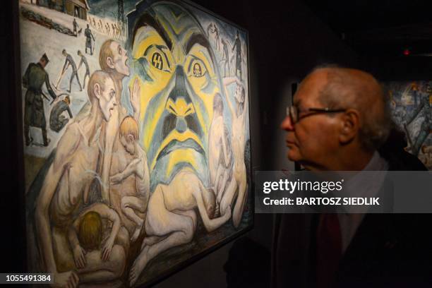 Serge Klarsfeld, curatoral collaborator of the monographic exhibition with the works of David Olere, is pictured during the opening at the...