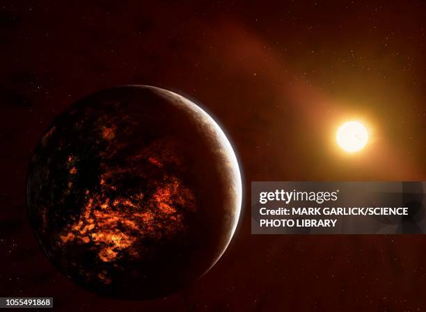 volcanic planet 55 cancri e, illustration - extrasolar planet stock illustrations