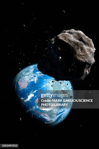 ilustrações de stock, clip art, desenhos animados e ícones de asteroid approaching earth, illustration - asteroid belt