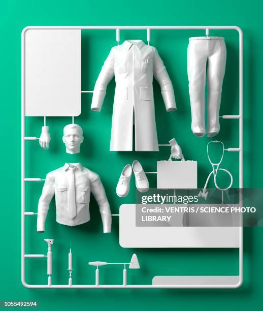 ilustraciones, imágenes clip art, dibujos animados e iconos de stock de model doctor kit, illustration - representación humana