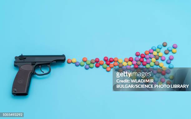 pistol shooting sweets - out of context stock illustrations