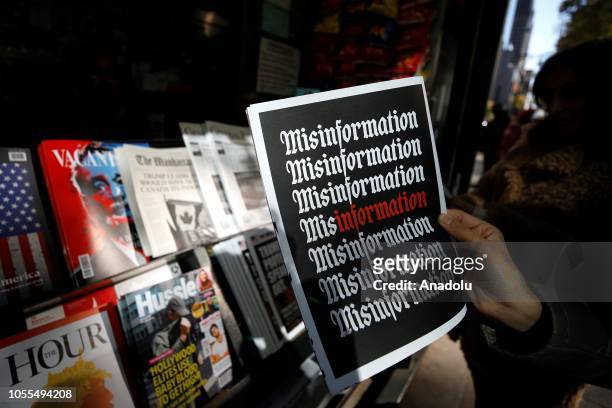 Misinformation news stand is seen in Manhattan, New York, United States on October 30, 2018. The Columbia Journalism Review is aiming to educate news...