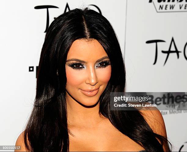 Television personality Kim Kardashian arrives to celebrate her 30th birthday at the Tao Nightclub at the Venetian Resort Hotel Casino on October 15,...