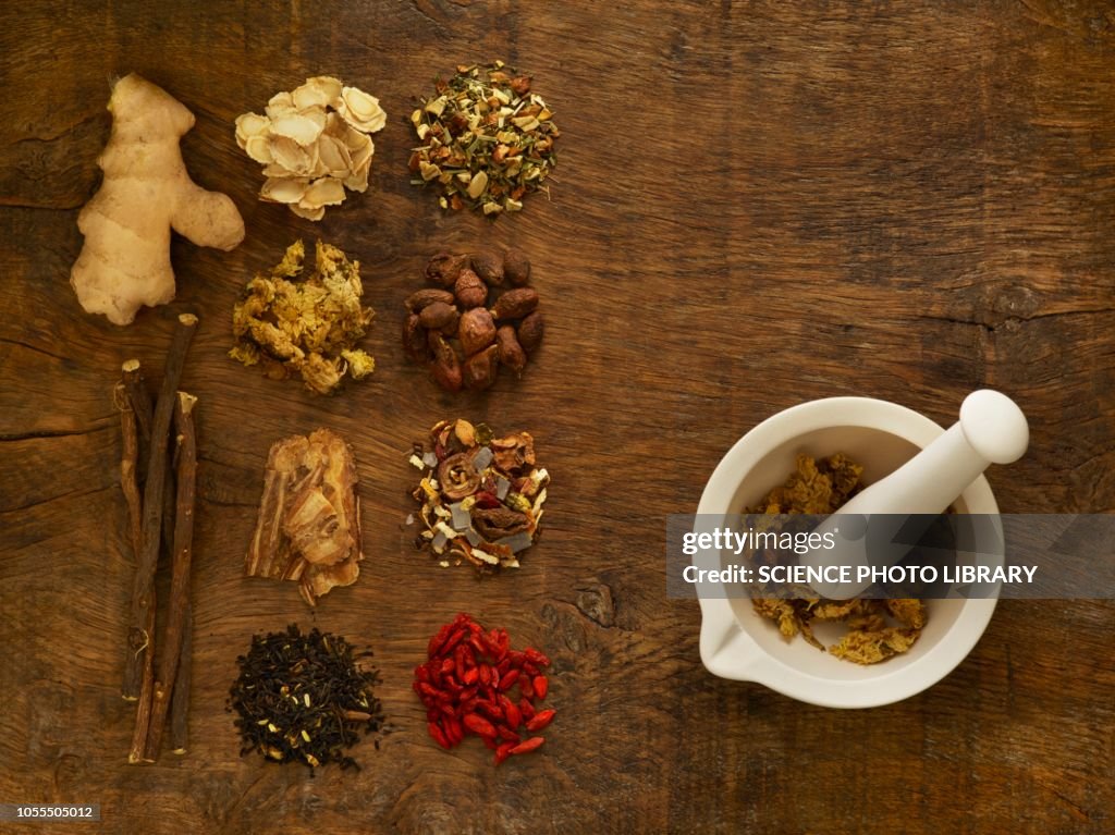 Herbs and equipment used for alternative medicine