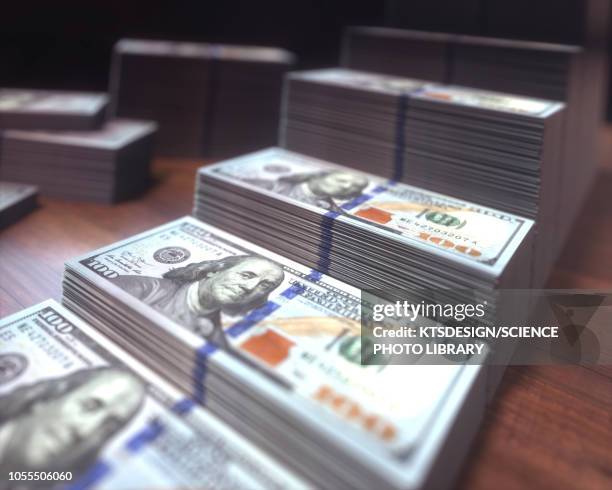 stockillustraties, clipart, cartoons en iconen met stacks of one hundred us dollar banknotes, illustration - honderd dollar