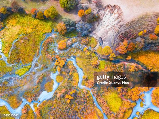 aerial view of multicolored autumn - inner mongolia stock pictures, royalty-free photos & images