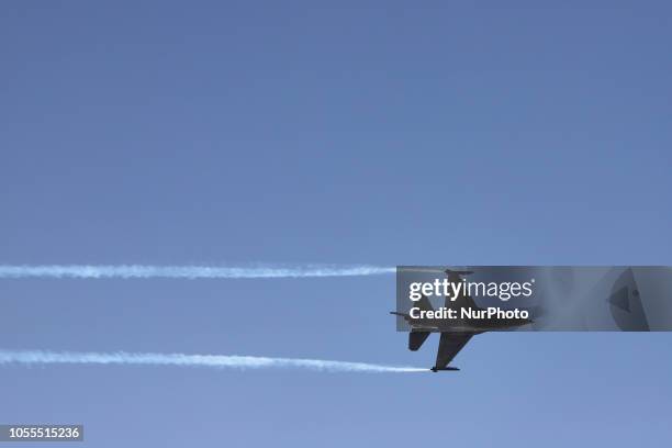 Hellenic Air Force F-16C Block 52+ in demonstration flying over Thessaloniki by captain Giorgos Papadakis during the military parade on 28th of...