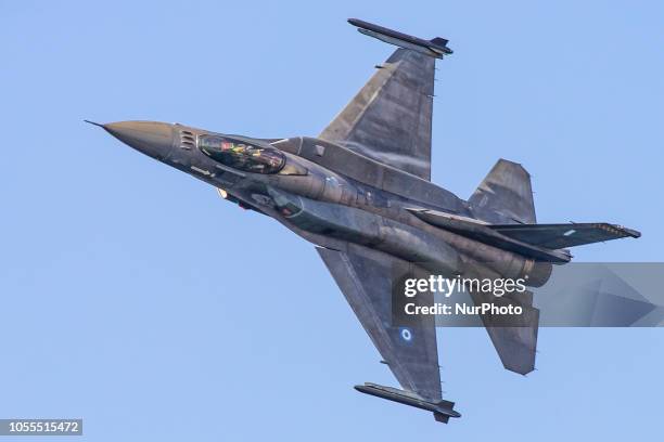 Hellenic Air Force F-16C Block 52+ in demonstration flying over Thessaloniki by captain Giorgos Papadakis during the military parade on 28th of...