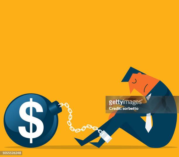 debt - businessman - ball and chain stock illustrations