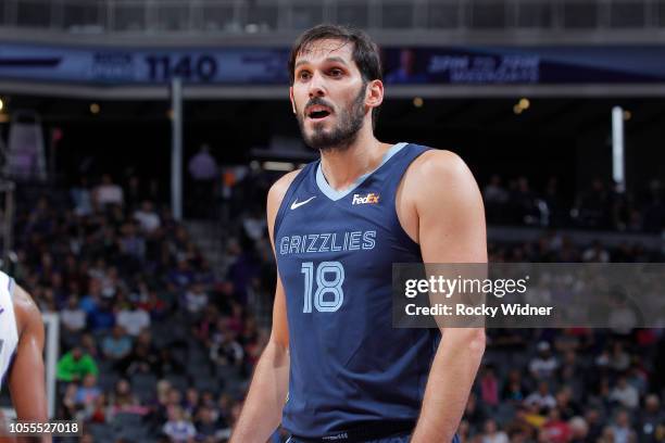 Omri Casspi of the Memphis Grizzlies looks on during the game against the Sacramento Kings on October 24, 2018 at Golden 1 Center in Sacramento,...