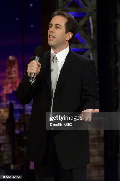 Episode 2489 -- Pictured: Comedian Jerry Seinfeld during a stand-up segment on May 14, 2003 --