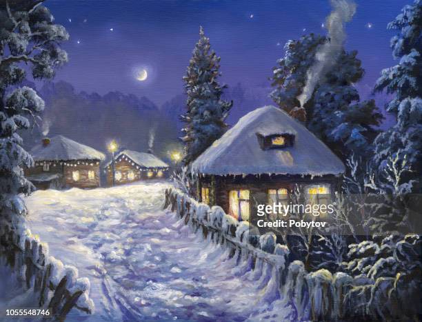 stockillustraties, clipart, cartoons en iconen met wintervakantie in het dorp - village