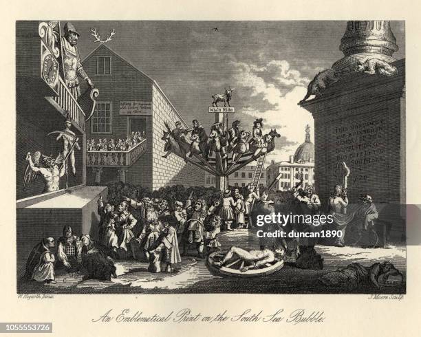 william hogarth, emblematical print on the south sea bubble - south pacific stock illustrations