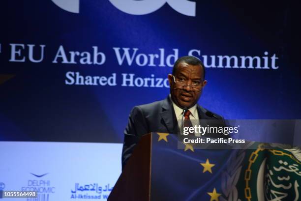 Dr. Kamal Hassan Ali, Assistant of the Secretary General of Arab League, during his speech in the 3rd EU Arab World Summit.