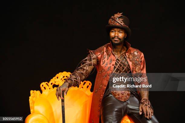 Djibril Cisse walks the runway as he wears a costume made by Angel Sewing and Jean-Luc Decluzeau during 'Salon Du Chocolat Paris 2018' at Parc des...