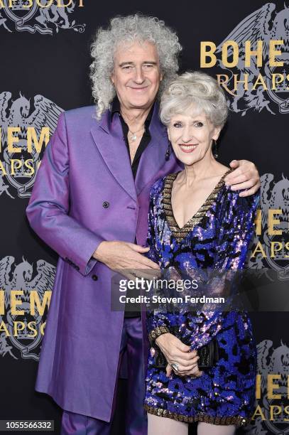 Brian May and Anita Dobson attend "Bohemian Rhapsody" New York Premiere at The Paris Theatre on October 30, 2018 in New York City.