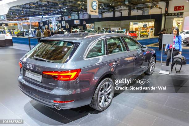 Audi A4 Avant g-tron station wagon on display at Brussels Expo on January 13, 2017 in Brussels, Belgium. The A4 Avant G-Tron is powered by a 2.0 TFSI...