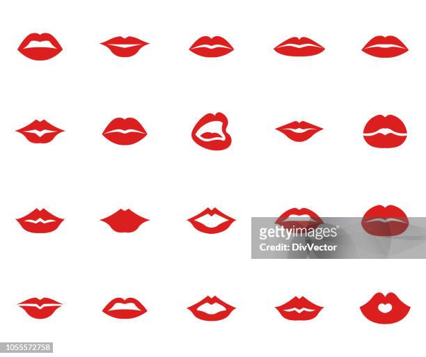 bildbanksillustrationer, clip art samt tecknat material och ikoner med röda läppar samling set - human lips