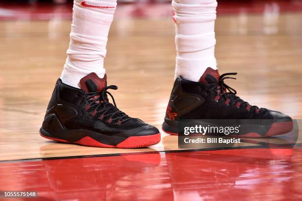 The sneakers of Carmelo Anthony of the Houston Rockets during the game against the Portland Trail Blazers on October 30, 2018 at the Toyota Center in...