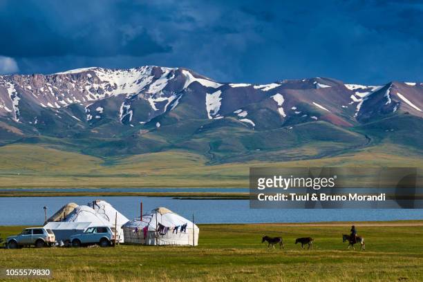 kyrgyzstan, song kul, nomad's camp - kyrgyzstan people stock pictures, royalty-free photos & images