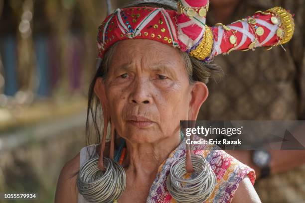 close up portrait of dayak elder female - dayak stock pictures, royalty-free photos & images