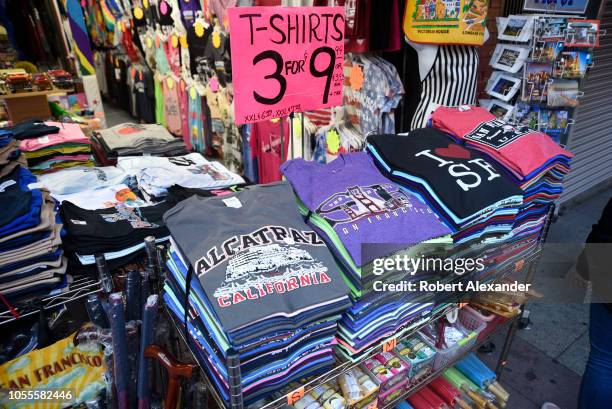 Souvenir T-shirts for sale in San Francisco, California.