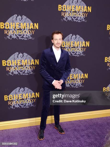 Joseph Mazzello arrives at the red carpet at the premiere for "Bohemian Rhapsody" on October 28 at The Paris Theatre in New York City. At The Paris...