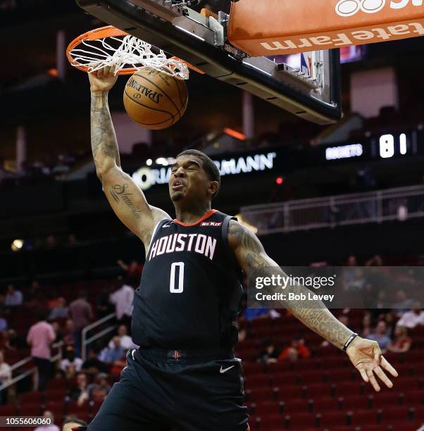 Marquese Chriss of the Houston Rockets dunks during the fourth quarter Portland Trail Blazers at Toyota Center on October 30, 2018 in Houston, Texas....